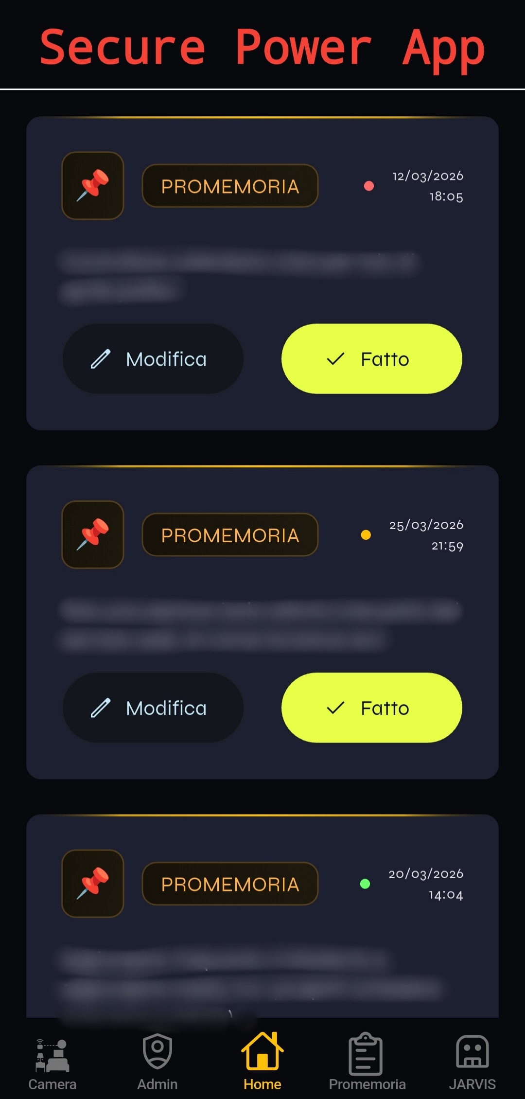 Schermata home - applicazione mobile
