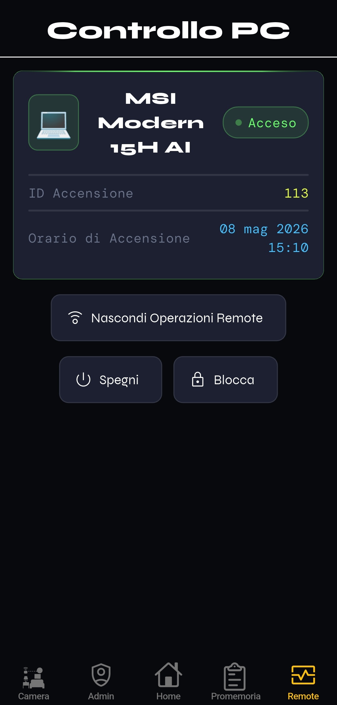 Schermata impostazione promemoria - applicazione mobile