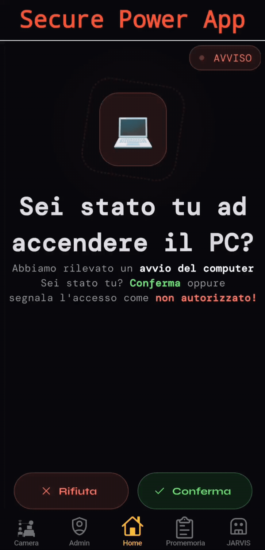 Schermata Accensione - applicazione mobile